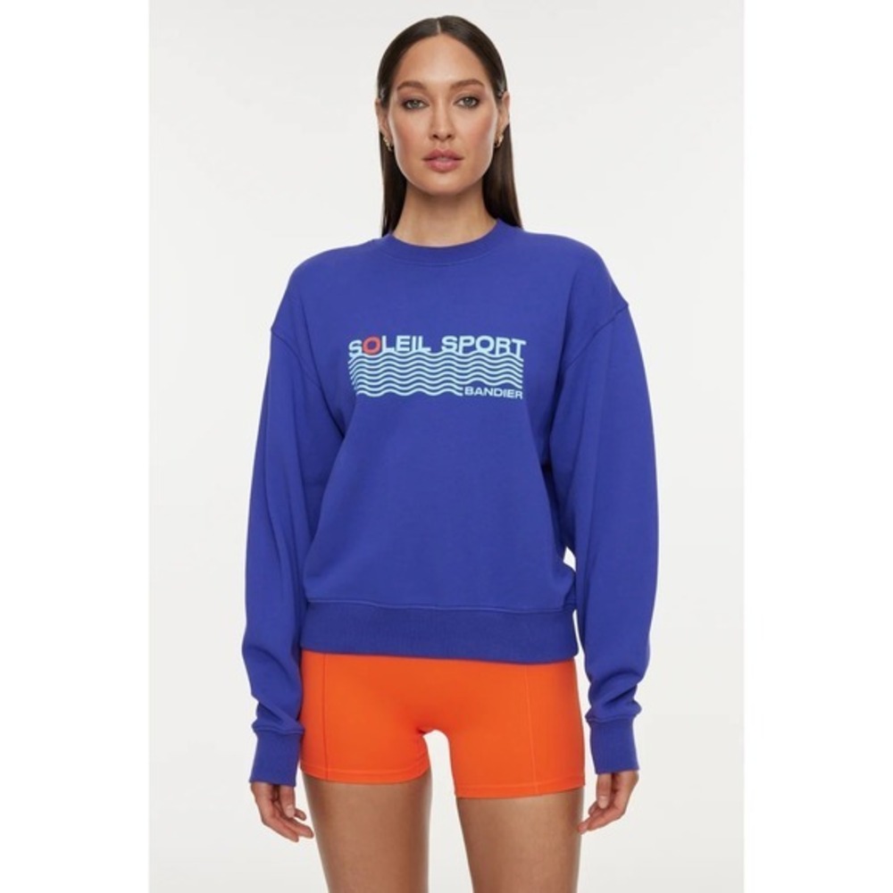 NWT Bandier Classic Soleil Sport Crew Neck Sweatshirt Spectrum Blue Size L